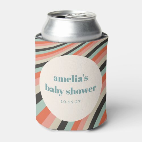 Abstract Wavy Stripe Aqua Peach Custom Baby Shower Can Cooler