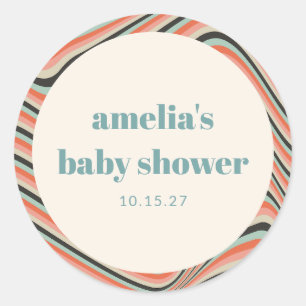 Abstract Wavy Stripe Aqua Peach Custom Baby Shower Classic Round Sticker