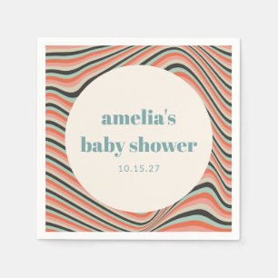 Abstract Wavy Stripe Aqua Peach Custom Baby Shower Napkins