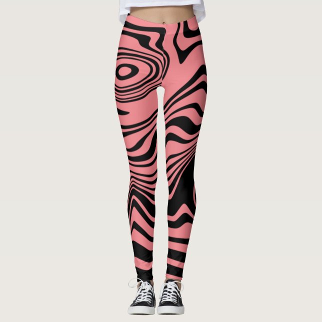 Abstract Wavy Striped Leggings with Custom Colors (Front)