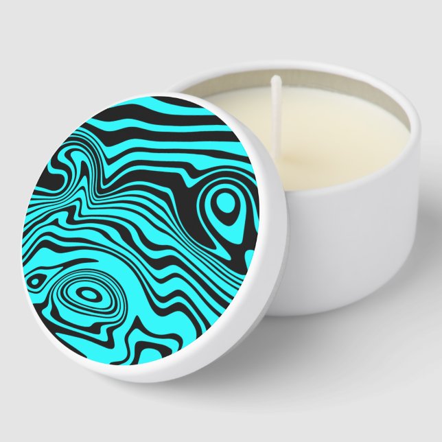 Abstract Wavy Striped Teal Blue Mini Candle Favors (Corner)