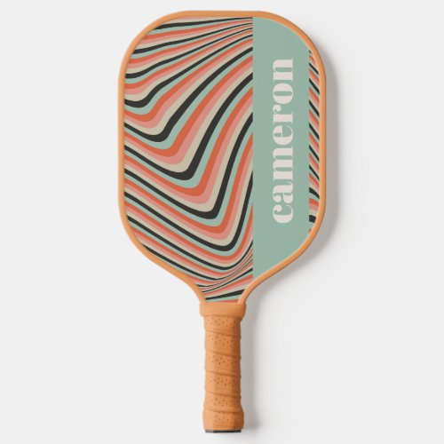 Abstract Wavy Stripes Aqua and Peach Personalized Pickleball Paddle
