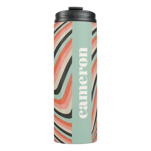 Abstract Wavy Stripes Aqua and Peach Personalized Thermal Tumbler