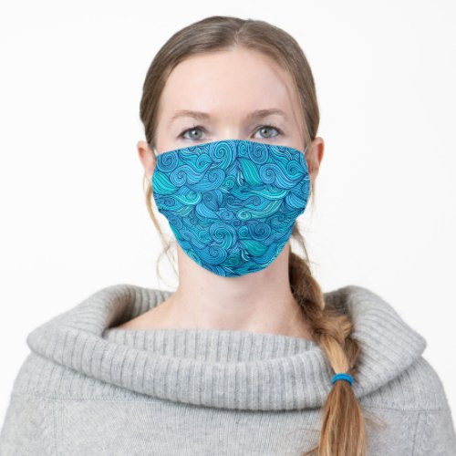 Abstract Wavy Stripes Pattern Teal Blue Adult Cloth Face Mask