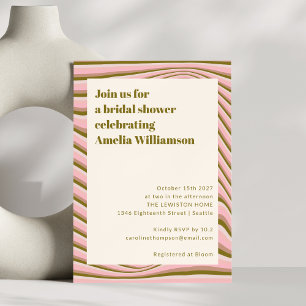 Abstract Wavy Stripes Pink and Olive Bridal Shower Invitation
