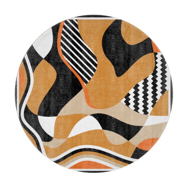 Abstract wavy: vintage black pattern cutting board (Front)