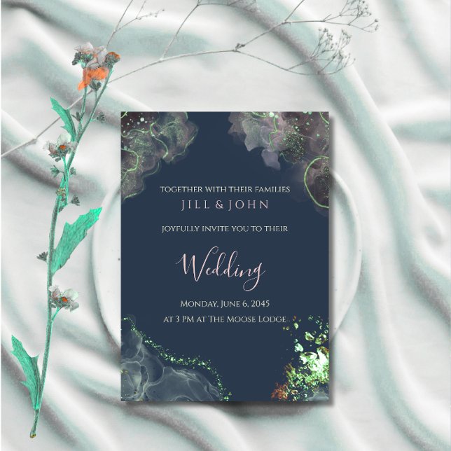  Abstract Wedding Invitation Green Navy Pink (Creator Uploaded)