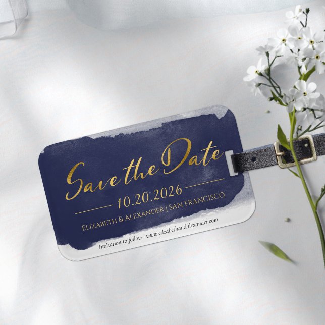 Abstract Wedding Save the Date Invitations | Blue Luggage Tag (Creator Uploaded)