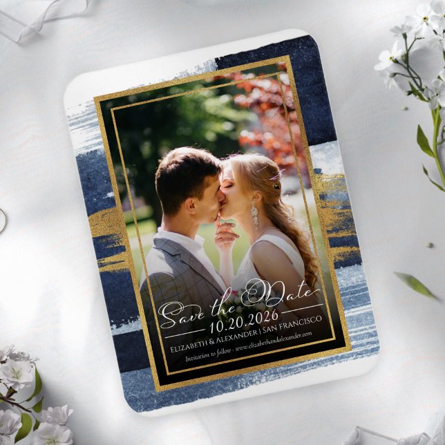 Abstract Wedding Save the Date Invitations | Blue  Magnet (Creator Uploaded)