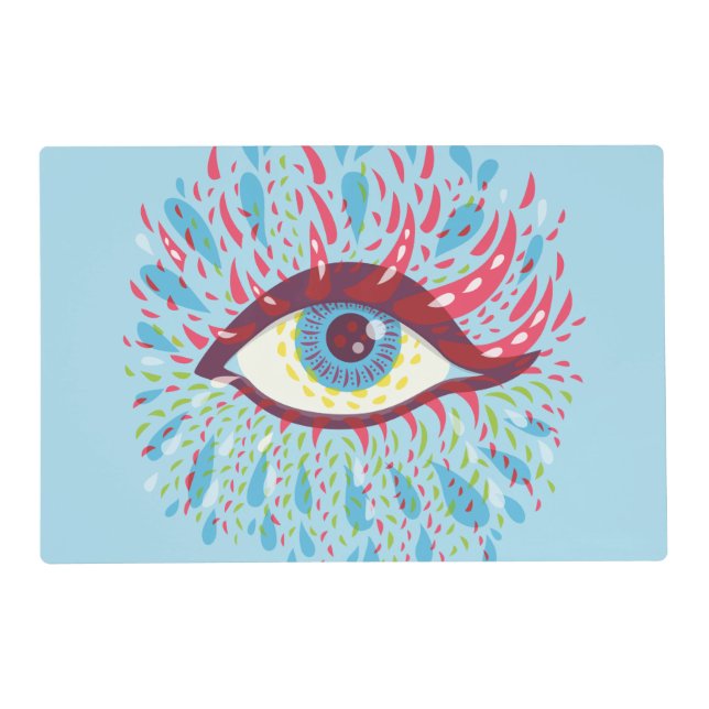 Abstract Weird Blue Psychedelic Eye Placemat (Front)