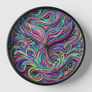 Abstract Whale Tail Neon Vibrant Art Clocks