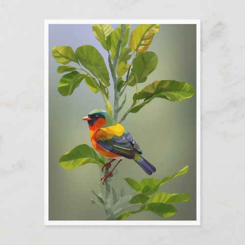 Abstract Whimsical Bird On Tree Branch Postcard