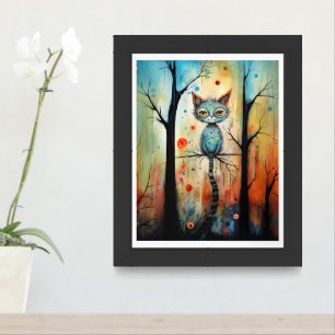Abstract Whimsical Cat in a Tree AI Assist Framed Art