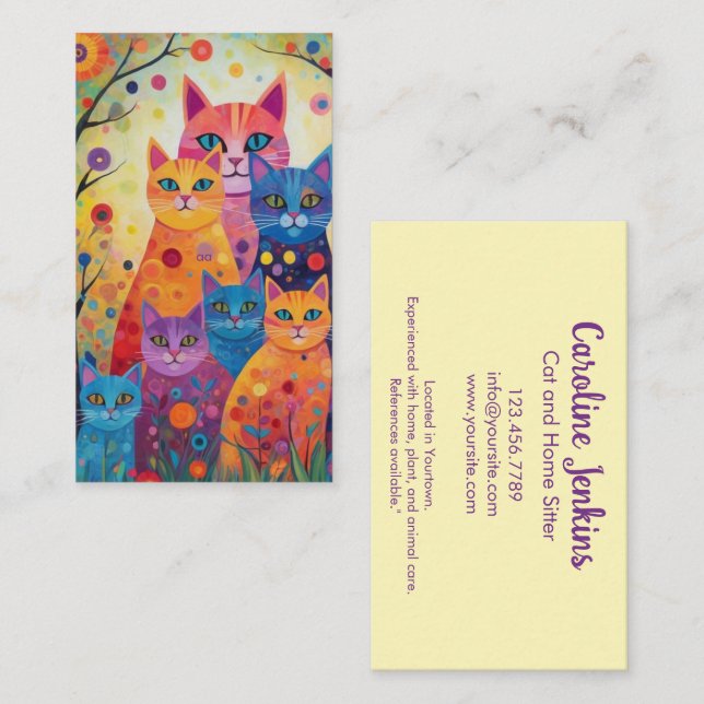 Abstract Whimsical colorful cats illustration Business Card (Front/Back)