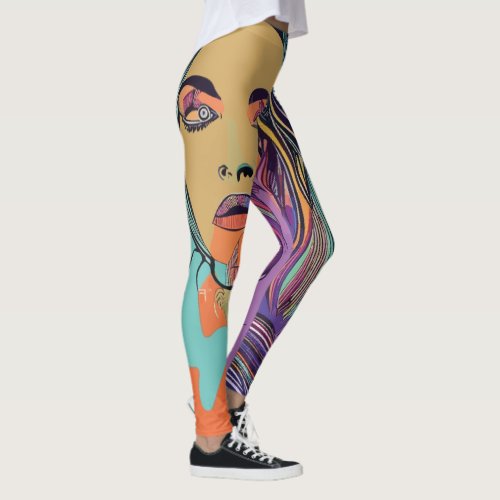 Abstract Whimsical Face Colorful Artsy Fun Trendy Leggings