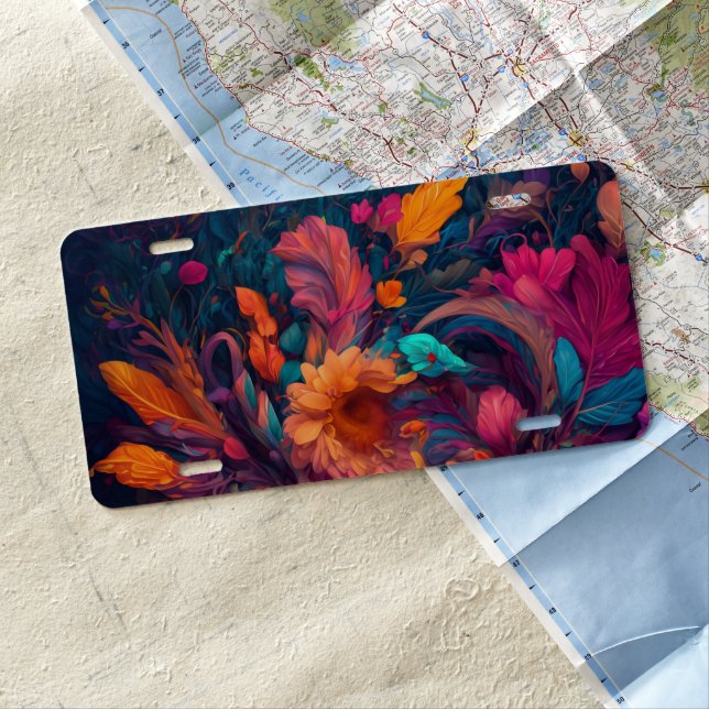 Abstract Whimsical Flower Art License Plate (In Situ)