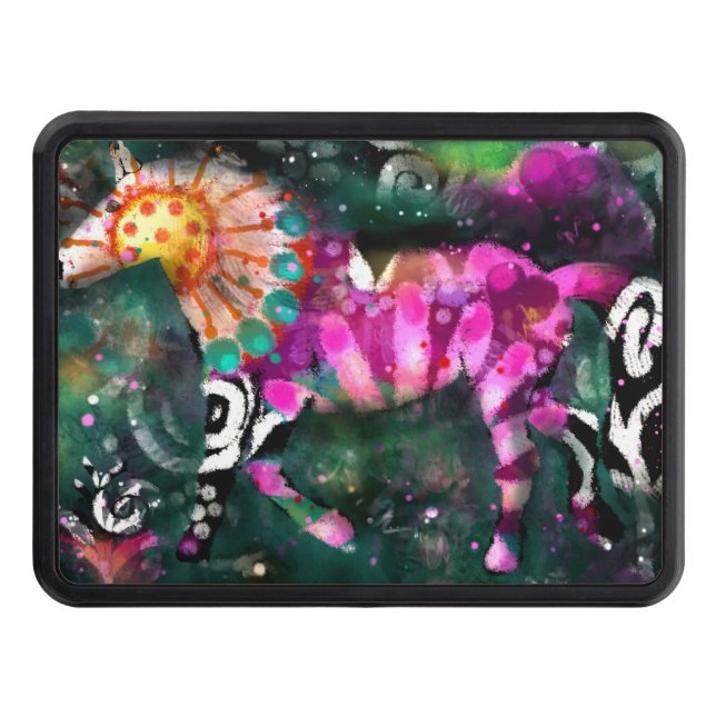 Abstract Whimsical Galloping Horse Floral Pink Hitch Cover (Front)