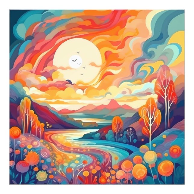 Abstract whimsical landscape with sunset. photo print (Front)