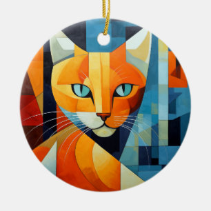 Abstract Whiskers: Orange Cat Ceramic Ornament