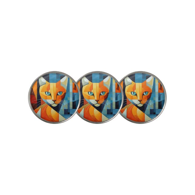 Abstract Whiskers: Orange Cat Golf Ball Marker (3 Up)