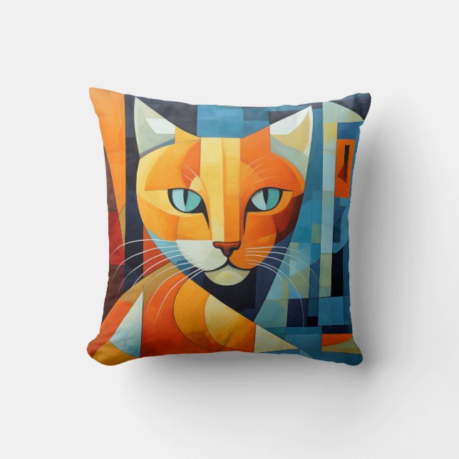 Abstract Whiskers: Orange Cat Throw Pillow (Front)