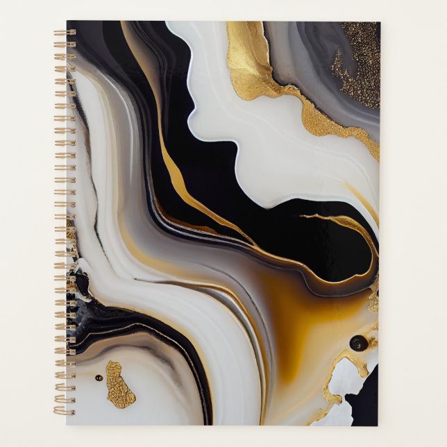 Abstract white and black and golden abstract  planner (Front)