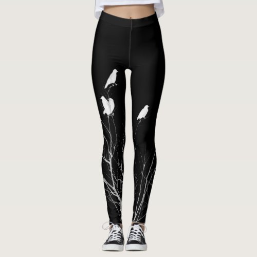 Abstract White And Black Crows Leggings
