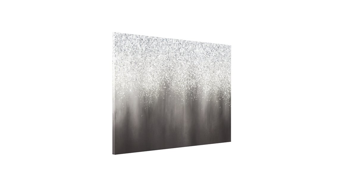 Abstract White And Gray Ombre Glitter Painting Canvas Print