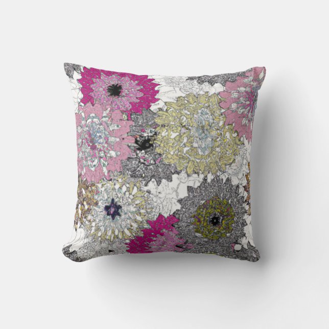Abstract White and Pink Floral Pattern Throw Pillow (Front)
