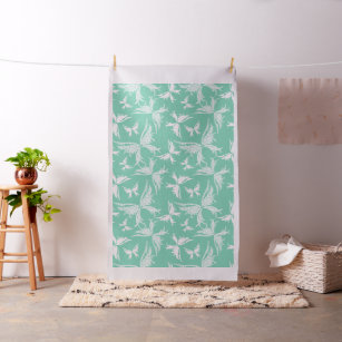 Abstract White And Teal-Green Butterflies Fabric