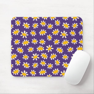 Abstract White and Yellow Flowers Art Mouse Pad
