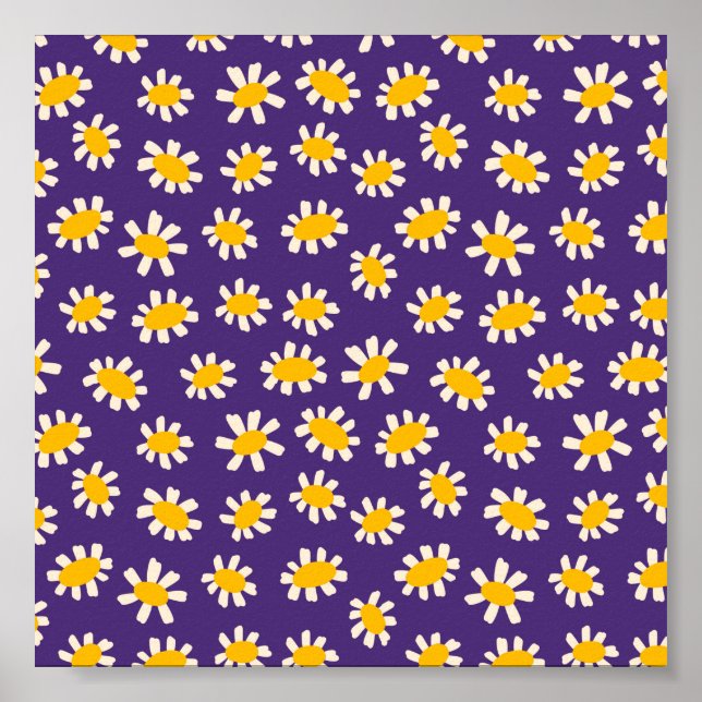 Abstract White and Yellow Flowers Art Poster (Front)