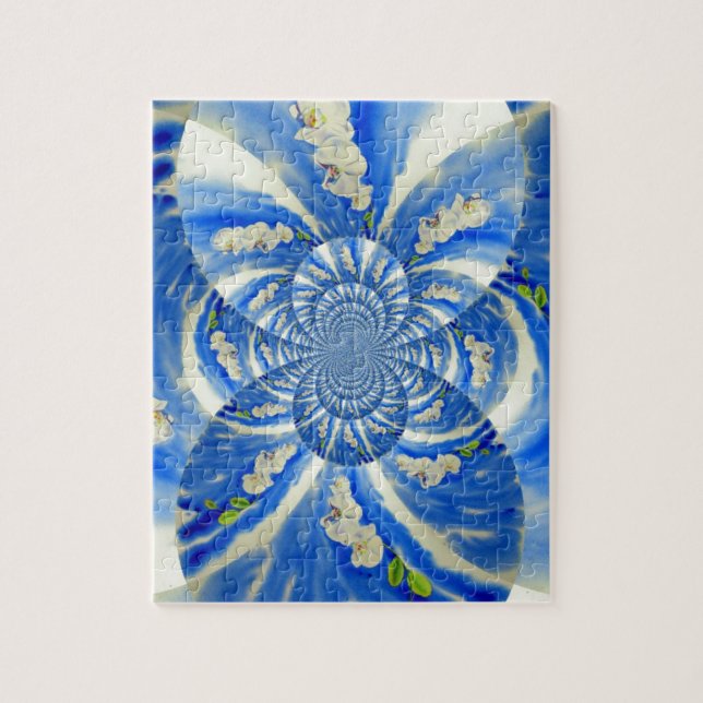 Abstract white blue floral painting jigsaw puzzle (Vertical)