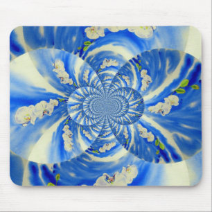 Abstract white blue floral painting mouse pad