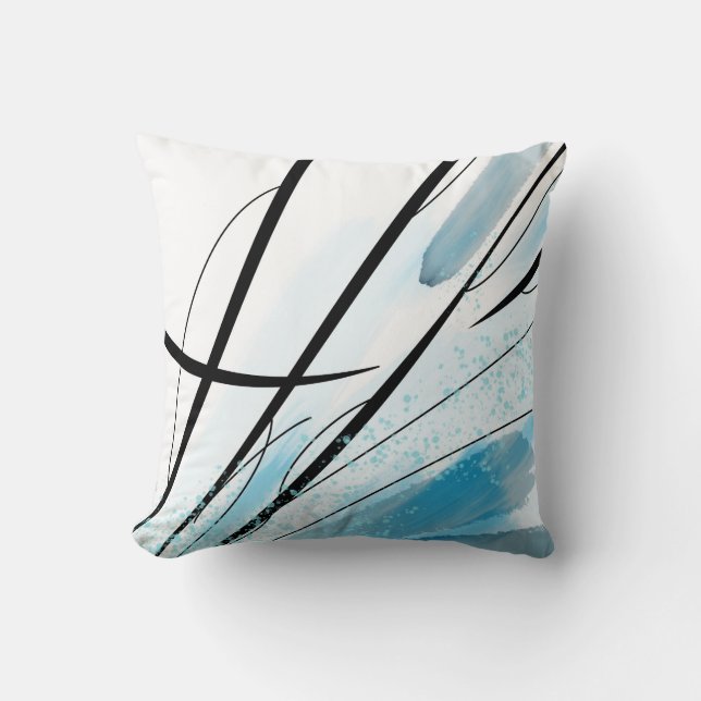 Abstract White Blue Stroke Black Line Throw Pillow (Front)