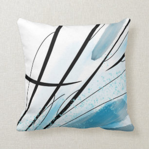 Abstract White Blue Stroke Black Line Throw Pillow