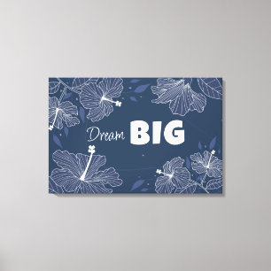 Abstract White Floral in Navy Blue - Dream Big Canvas Print