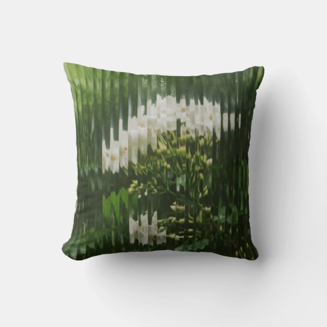  Abstract White Flowers through Reeded Glass  Throw Pillow (Front)
