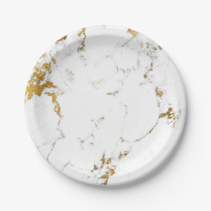 Abstract White Gold Carrara Marble Glam Stone Vip Paper Plates
