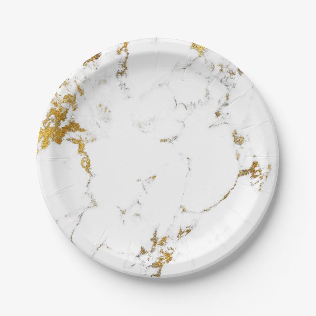 Abstract White Gold Carrara Marble Glam Stone Vip Paper Plates (Front)