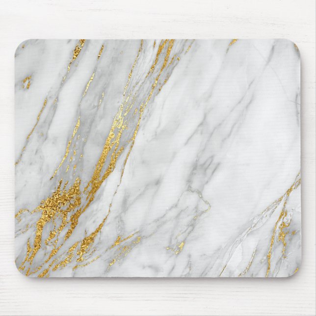 Abstract White Gray Carrara Gold Marble Mouse Pad (Front)