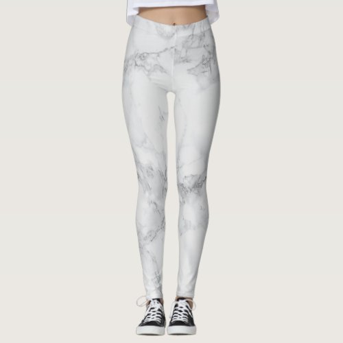 Abstract White Gray Marble Design Pattern Leggings