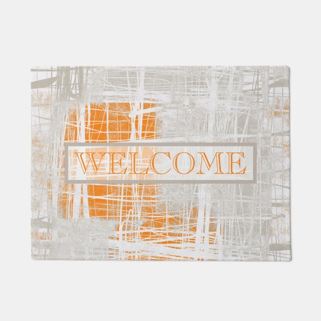 Abstract white gray orange Welcome Doormat (Front)