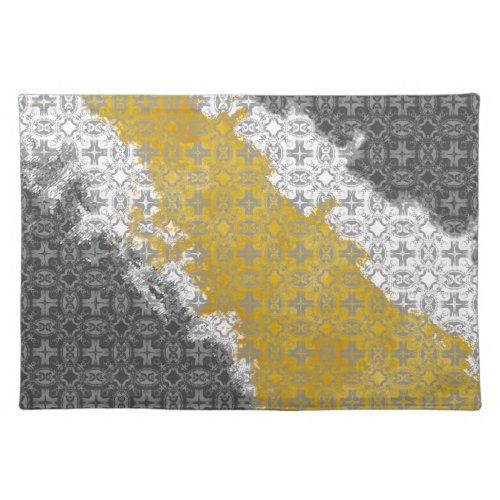Abstract White Grey and Mustard Yellow Pattern Cloth Placemat