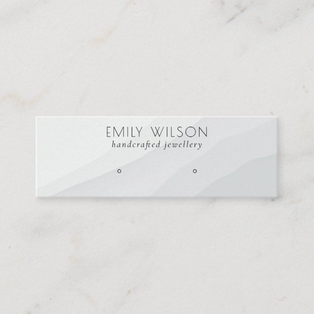 Abstract White Grey Waves Stud Earring Display Mini Business Card (Front)