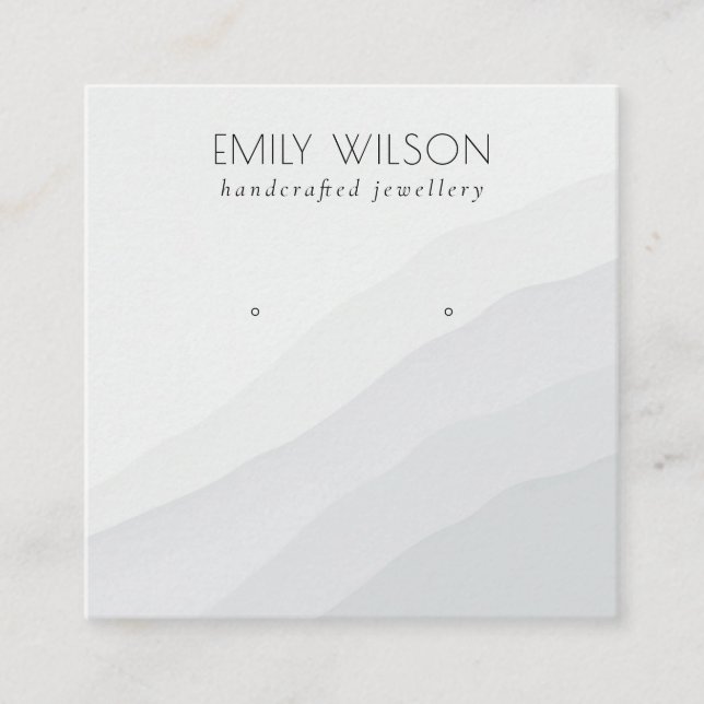 Abstract White Grey Waves Stud Earring Display Square Business Card (Front)