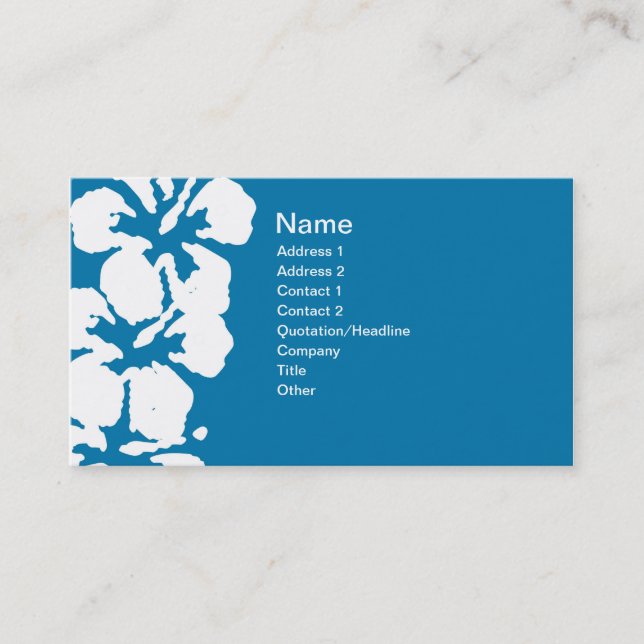 Abstract White Hibiscus Flowers on Blue Business Card (Front)