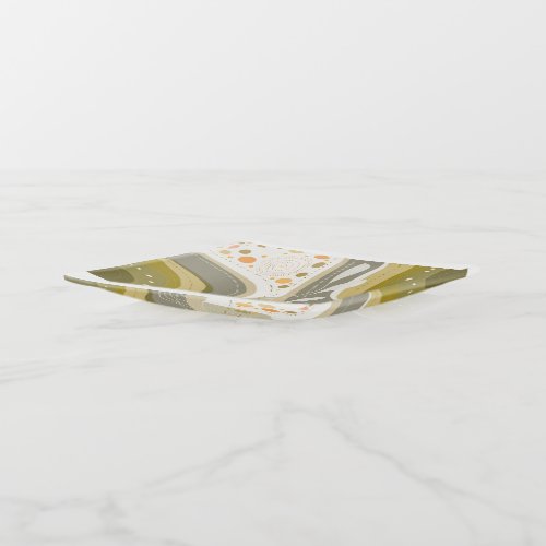 Abstract white leaves trinket tray