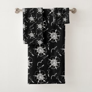 Abstract White Line Flowers On Black