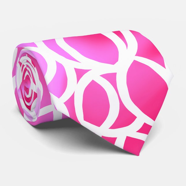 Abstract White Line Pattern on Pink Ombre Neck Tie (Rolled)